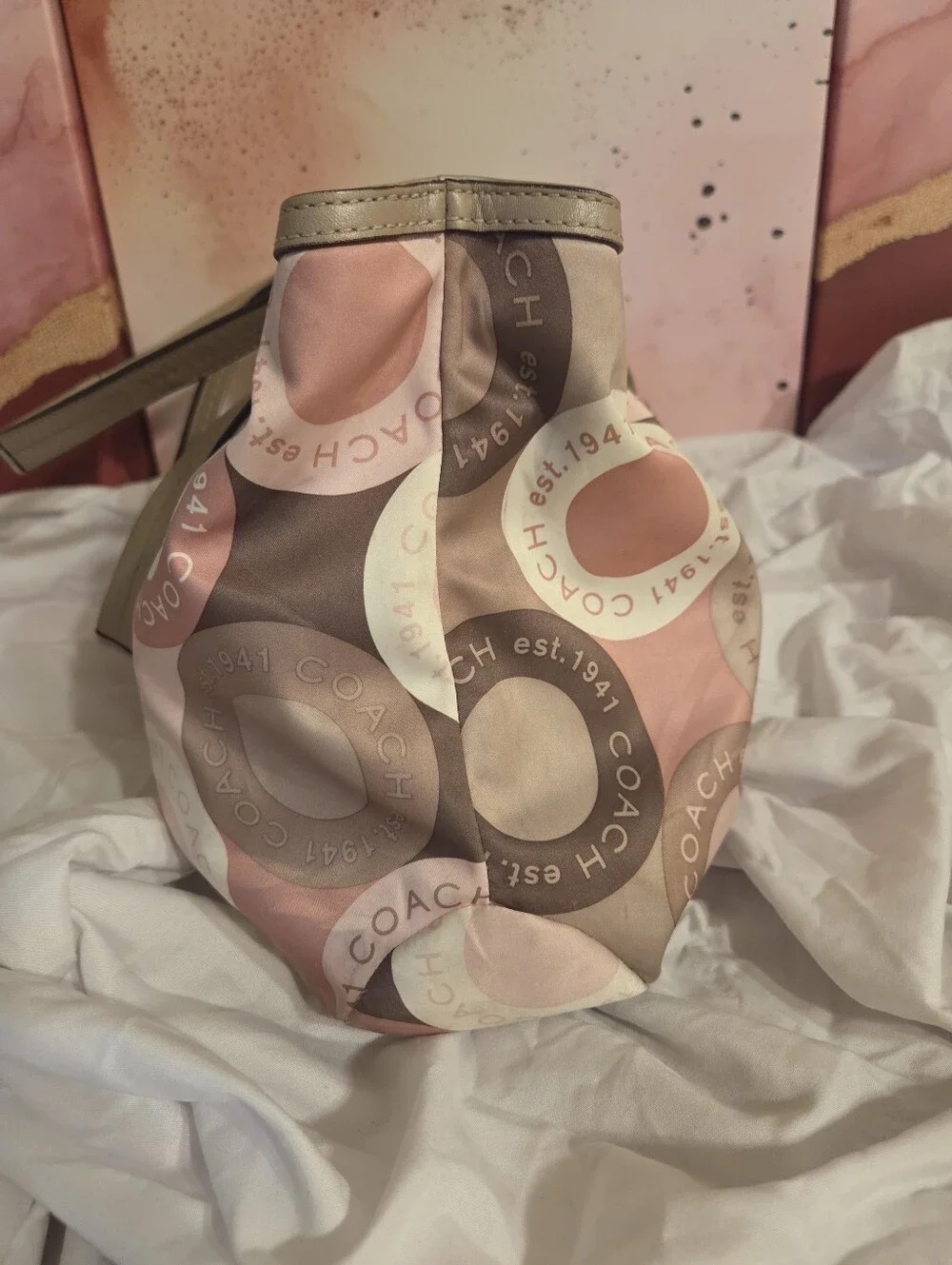 Coach F18805 Ashley Pink and Beige Signature Circle Print Shoulder Tote - Picture 3 of 12